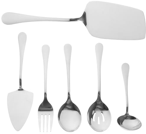 CIYODO Set di Utensili da Portata in Acciaio Inox 6 Pezzi per Buffet Cucchiai e Forchette Ergonomici Mestoli per Servire Torte e Zuppa Adatti per Feste e Uso Quotidiano Lavabili in