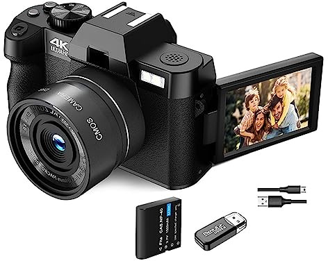 SXYGYWA Cámara de fotografía Digital compacta 4K WiFi Web CAM Vintage Vlog Video Recorder 48MP Videocámara Flip Screen Imágenes Nítidas Detalladas(32GB SD Card,Package 3)