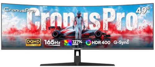 CronusPro 49 Pulgadas Monitor de Juegos Curvo, 165 Hz, UWQHD 5120 x 1440, Altura/Inclinación Ajustables, 4000:1, 1 ms MPRT, 127% sRGB, 1500R, FreeSync, HDMI*2/DisplayPort*2, Eye Care, Monitor Gaming