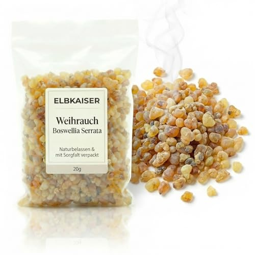 ELBKAISER Weihrauch zum Räuchern – Boswellia Serrata Kirchenweihrauch 20g | Hochwertiges Räucherharz - Rosenweihrauch - Frankincense Resin - Incense, Weihrauch Harz, akgünlük sakizi