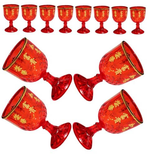 JOINPAYA 12 Pezzi Bicchieri da Vino Nuziali Cinesi in Plastica Rossa 40ml, Coppe per Feste Matrimonio Stile Tradizionale, Tazze da Liquore per Cerimonie e Celebrazioni
