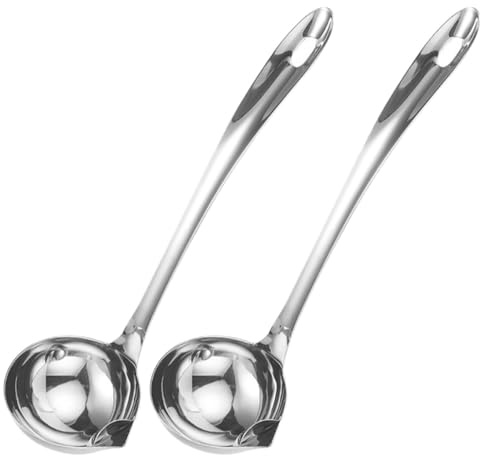 TOYANDONA 2 Pezzi Mestolo Separatore D’olio in Acciaio Inox con Beccuccio Versatore, Cucchiaio per Zuppa Filtro Grasso, Utensile Cucina Domestica per Brodi Chiari