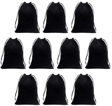EMTPJAL Velvet Jewellery Pouches, 10 Pack Black Drawstring Bags 12x15cm | 10 Pack Black Velvet Jewellery Bags with Drawstring, 12x15cm for Gifts Jewelry Storage