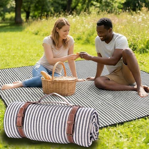 WANTOUTH Picknickdecke 150x200cm Wasserdicht Extra Große Stranddecke Campingdecke mit Tragegriff 3-lagig Isoliert Sanddichte Streifen Picknickdecke Picknickdecken für Outdoor Picknick Strand Park