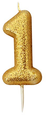 Anniversary House Metallic Gold Glitter Number 1 Cake Candle for Birthday and Anniversary Decorations - Elegant Birthday Candle for Cake - Stylish Gold Number Candle Topper 7 cm