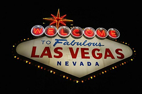 Welcome to Las Vegas Illuminated at Night Las Vegas Nevada Photo Photograph Cool Wall Art Print Poster 36x24