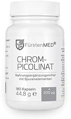 FürstenMED® 200µg Chrom Kapseln aus hochwertigem Chrom Picolinat - Essentielles Spurenelement - 180 Vegane Kapseln (keine Tabletten) - Laborgeprüft & ohne unerwünschte Zusatzstoffe