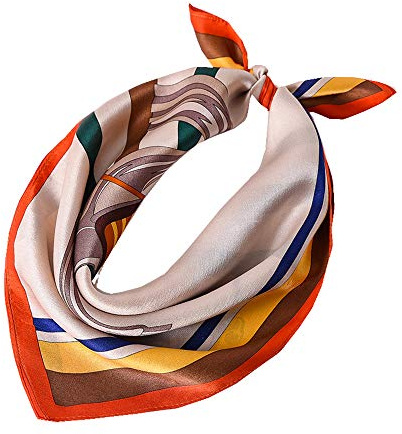ANDANTINO 100% Pure Mulberry Silk Small Square Scarves -21'' x 21''- Digital Printed Neckerchief –Women Men Lightweight Scarf (Yellow&Orange Horse)