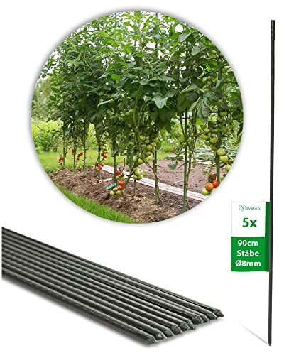 Novatool 5 Pflanzstäbe 90 cm grün 8mm Durchmesser Rankstäbe Rankhilfe Tomatenstäbe Blumenhalter