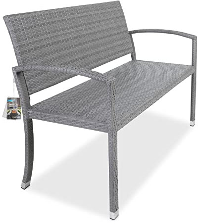 Casaria Banc extérieur en polyrotin Gris Résistant aux UV et intempéries Mobilier Balcon Meuble siège Jardin terrasse