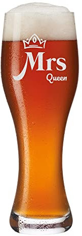 Leonardo, bicchiere da birra bianco, 0,5 l, con incisione, motivo a scelta, bicchiere di grano come regalo di compleanno, per i fan della Baviera, per le donne