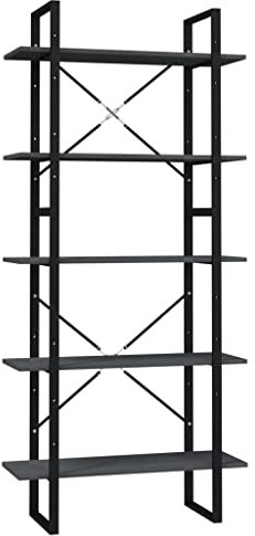vidaXL Bücherregal 5 Fächer Grau 80x30x175 cm Massivholz Kiefer