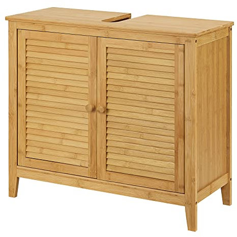 [en.casa] Waschbeckenunterschrank Värmdö Badezimmerschrank mit 2 Türen 60 x 67 x 30 cm Badschrank Waschtischunterschrank Bambus Natur