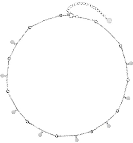 day.berlin Damen Halskette Sun 40+5cm 18k vergoldet | filigrane Kette mit kleinen Plättchen & Kugeln, 316L Edelstahl nickelfrei & wasserfest