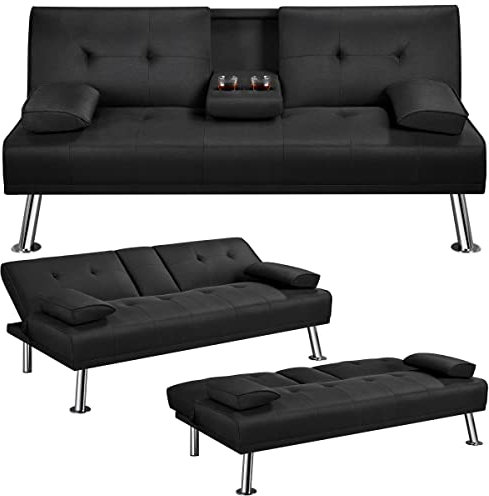 Yaheetech Klappbares Schlafsofa Couch Sofa mit Schlaffunktion Bettsofa mit Großer Liegefläche von 167 cm L × 94 cm B fürs Wohnzimmer/Schlafzimmer/Heimkino/Gästezimmer Schwarz