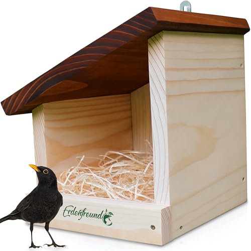 ERDENFREUND® Amsel Nistkasten halboffen extra für Freibrüter/Halbhöhlenbrüter Nistkasten Amsel artgerechte Halbhöhle langlebig aus 2 cm starkem Massivholz (Amselhaus modern artgerecht)