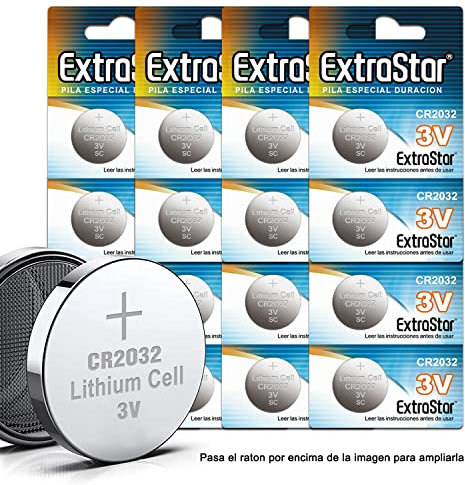 EXTRASTAR Pilas de botón de Litio 3V Power on Demand CR2032, Paquete de 20 Unidades