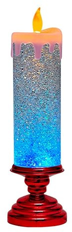 Velas LED de Navidad que cambian de color, vela de agua LED con purpurina sin llama, luces LED para mesa de escritorio, duraderas, 27,5 x 8 cm, color rojo