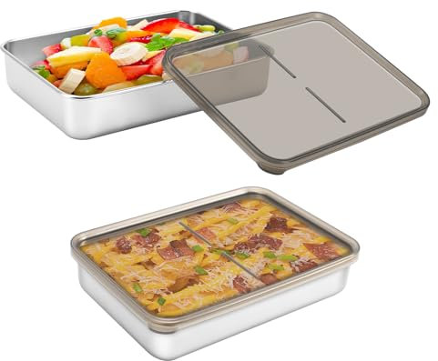 2er Set Frischhaltedosen Edelstahl mit Deckel, 800ML Kühlschrank Aufschnittbox mit Luftdicht Deckel Eckig, Stapelbar Aufschnittdose Meal Prep Boxen Lunchbox für Fleisch Käse Wurst