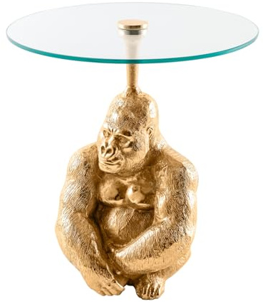 Riess Ambiente Beistelltisch Kong 45cm - Gold transparent - Sicherheitsglas | Detailgetreue Affen-Figur, als Beistelltisch nutzbar, hochwertig, 30 kg Belastbarkeit, Stauraum, Aluminiumgestell