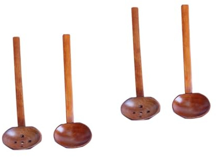 OUNONA 4pcs Exquisite Wood Spoons Long Handle for Kitchen Reusable Wooden Kitchen Utensils for Serving Soup at Home