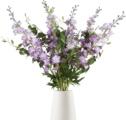 IPOPU Purple Fake Flowers 9pcs Delphinium Artificial Flowers with Clematis Greenery Stems 33.5 Bluebonnet Flowers Larkspur Snapdragon Tall Fake Flowers for Home Bridal Shower Party Decor (Purple)