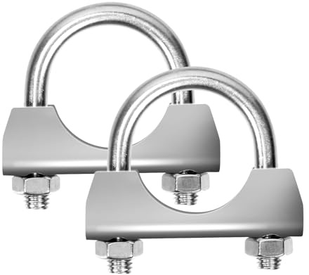 Glarks 2 abrazaderas en U de acero inoxidable para tubo de escape, 32 mm (1-1/4 pulgadas) con brida para tubo de escape