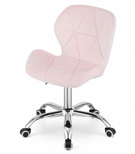 NMK HOME Bürostuhl Samt Ergonomisch Verstellbar Rosa | Samtbezug, Homeoffice, Schminktisch, leise Rollen, verstellbare Sitzhöhe, ergonomisch