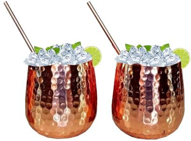 BRACOP® Copper Tumbler Moscow Mule Mugs Set 4 Copper Tumbler Copper Pitcher Cocktail Glasses Pure Copper Ayurveda Moscow Mule Mug Drinking Cup Gobelt Glass Indian Copper Engraved Tumbler Gifts
