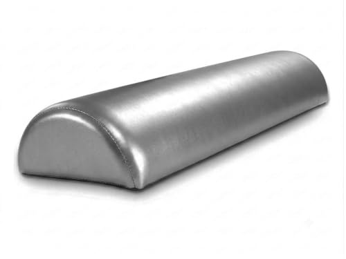 QUIRUMED WELLCORE - Cuscino medio cilindro da massaggio, 60 x 18 cm, in ecopelle, sfoderabile, imbottitura in schiuma, per yoga, fitness, barella da massaggio, ergonomico, argento