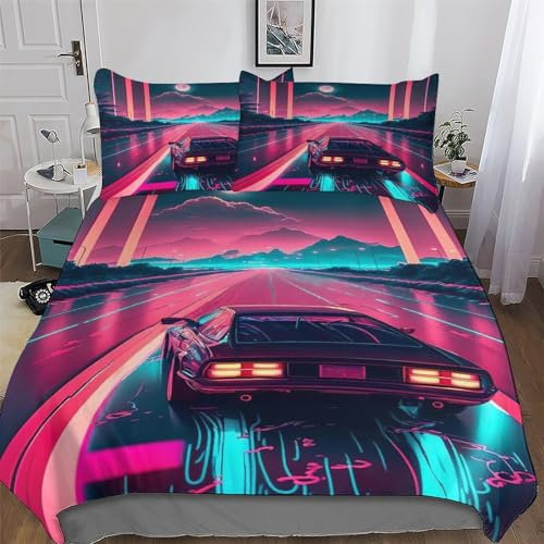 AAPZY Neon-Auto Bettbezüge Mikrofaser Angenehme Bettwäsche 2 teilig - Weich & Bügelfrei Bettbezüge Mit Reißverschluss - Bettdeckenbezug Set Mit Kissenbezüge Single (135x200cm)