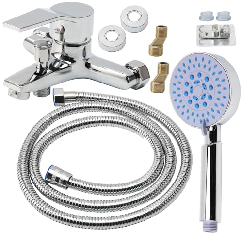 Bath Tap with Shower Head and 1.5m Hose, Modern Bath Shower Mixer Tap, Single Lever Bath Taps with Shower Attachment for Bathroom, 5 Mode Handshower