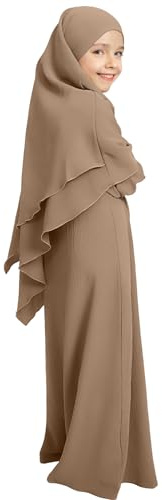 IBAKOM Gebetskleidung für Kinder Chiffon Muslimisch Kleid mit Taschen Mädchen Abaya mit Hijab Islamische Kleider Dubai Arabisch Türkische Robe Gebetskleid Jilbab Khimar Ramadan