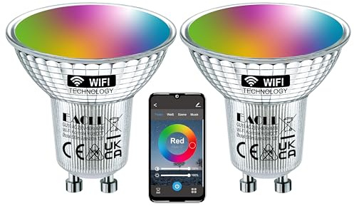 EACLL Smart Glühbirne GU10 LED WLAN Lampe, 4.8W 530LM, RGBW Farben änderbar, Dimmbar Warmweiß (2200K)-Kaltweiß (6500K) App/Sprach Steuern, Kompatibel mit Alexa, Google Assistant, 2 Stück