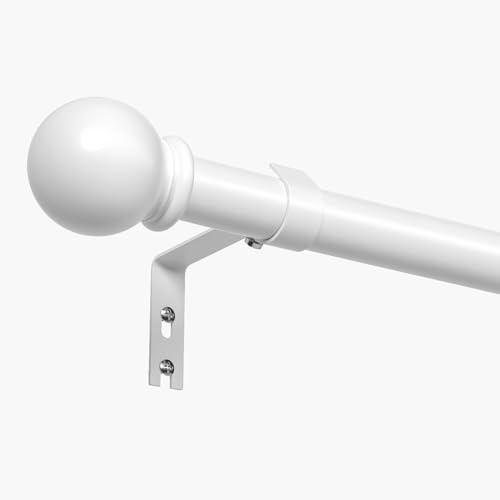 PeSenp Curtain Poles 87-243cm, White Metal Curtain Pole with Round Finials, Extendable Curtain Poles for Eyelet Curtains, 16mm Diameter Curtain Rod Includes Brackets & Fittings Set