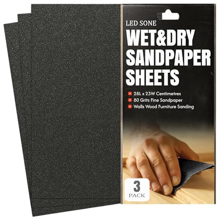 Wet and Dry Sandpaper 80 Grits, Sandpaper for Cars Polishing | Metals Walls Wood Furniture Sanding, 3 Sheets Sand Paper (27.9 × 23.1 cm)