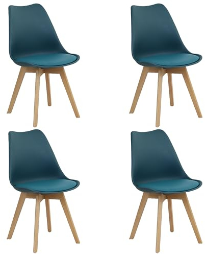 Totò Piccinni Sedia FUTURA con cuscino imbottito e gambe in LEGNO di faggio dal desing scandinavo (4, Petrolio)