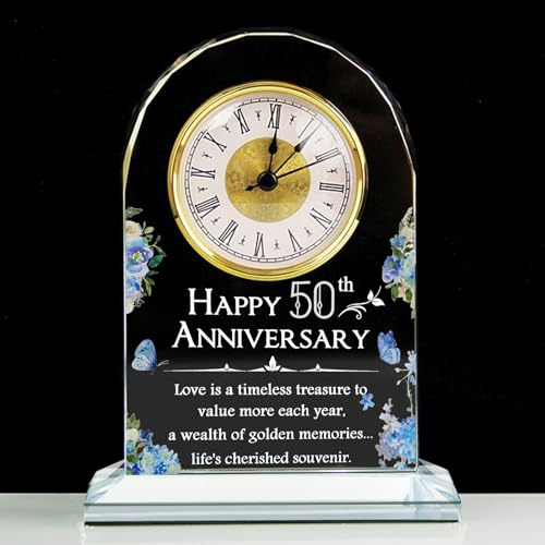 OUGPIU Acryl Uhr Personalisierte Quarzuhr zum 50 Goldene Hochzeit Jahrestag Geschenk für Eltern,Paar, Großeltern für 50. Jahre Ehe, Schreibtisch Dekoration Uhr