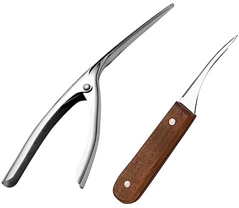 STOBAZA Sgusciatori di Gamberi in Acciaio Resistente Impugnatura in Noce Ergonomica, Set da 2 Pezzi per Pulizia Gamberi, Utensili Portatili per Cucina e Campeggio