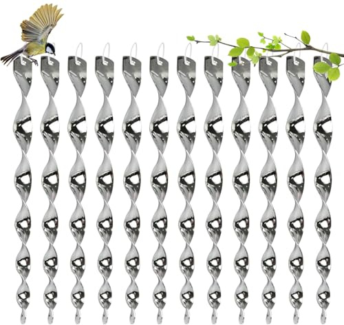 leruiyezs Répulsif Oiseaux Cerisier Spirale Réfléchissante 12 Pièces 30 cm Anti Oiseau Cerisier Rotation 360 Degrés Protection Jardin Extérieur Maison Terrasse Balcon