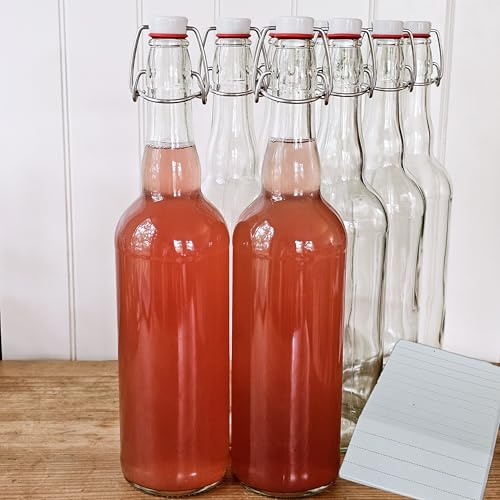 6 x Glasflaschen 750 ml mit Bügelverschluss – Weiß Glasflasche Likörflaschen zum Befüllen – Essig & Öl Flaschen, Saftflaschen zum Einkochen, Gläser mit Bügelverschluss wiederverwendbar (Weiß, 6 Stk.)