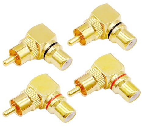 MTQY 4PCS Pure Copper 90 Degree RCA Adapter Right Angle Male Female Connector Suitable for Subwoofers Televisions DVD Players Audio/Video Receivers