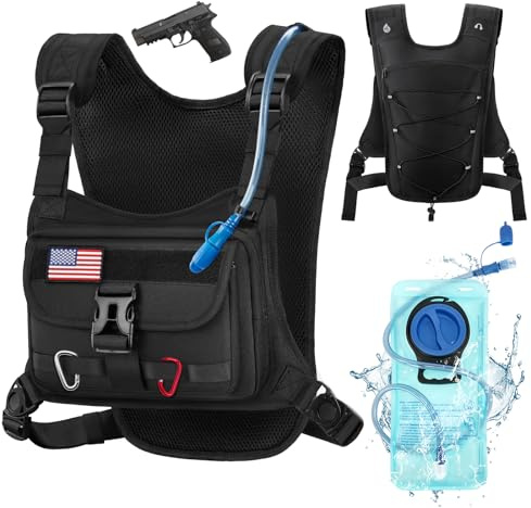RAINSMORE Tactical Hydration Vest with 2L Water Bladder, Lightweight Running Chest Pack for Men & Women, Reflective Hiking Backpack for Cycling Trail Running Gear