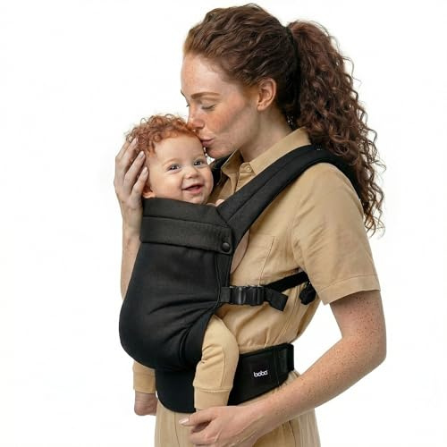 Boba Auri Portabebés - 100 % Algodón Premium, 3 Posiciones Ergonómicas (Frontal Hacia Dentro/Frontal Hacia Fuera/Espalda), Posición “M” con Asiento Ajustable (3,2-20 kg) - Negro