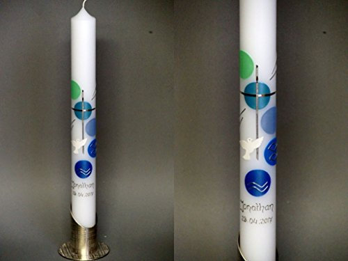 Taufkerze/Kommunionkerze 400 x 40 mm, inklusive Beschriftung ! P-86/1