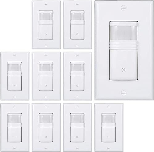 EverElectrix Motion Sensor Light Switch, Neutral Wire Required, Single Pole Only (Not 3-Way), Indoor In-Wall Occupancy Sensor with Wall Plate, Adjustable Timer, Title 24, UL Certified, White, 10 Pack