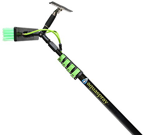Equip2clean Aquaspray Window Cleaner 25ft Telescopic Window Cleaning Pole | Water Fed Extendable Aluminium Pole with 30cm Brush Head & Squeegee | Window Cleaner Tool for High Windows Solar Panels