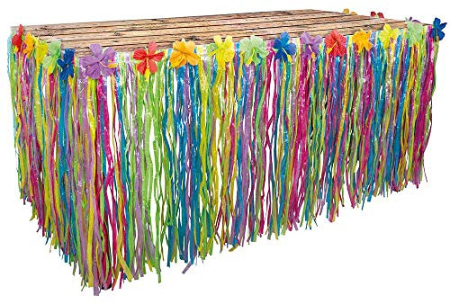 Boland 52236 - Hawaiianischer Tischrock, Größe 75 x 300 cm, Flower Power, Dekoration, Beach Party, Mottoparty, Karneval | Dekoration für Karneval, Strand, Garten und Sommer Mottoparty, Blumen und Fransen