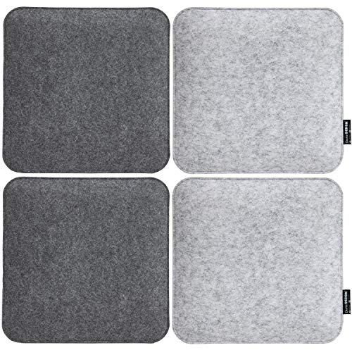DuneDesign 4er Set Filz Sitzkissen 35x35x3 cm eckig - wendbare Stuhlkissen Hellgrau/Anthrazit als Sitzauflage für Esszimmerstuhl Kissen Küchenstuhl Polster Schalenstuhl - Dicke Auflage für Stühle