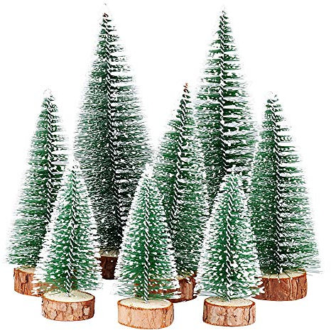FLOFIA 8STK Weihnachtsbaum Mini Künstlich 3 Größe Miniatur Tannenbaum Grün Mini Christbaum Tree Klein Weihnachtsdeko Figuren 10/15 /20 cm